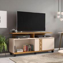 Load image into Gallery viewer, Linx Rack Topazio Entertainment TV Stand - White &amp; Brown
