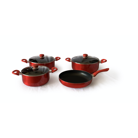 Le Chef Non-Stick Casserole Pots and Fry Pans Red Combo 7 Piece Set Buy Online in Zimbabwe thedailysale.shop