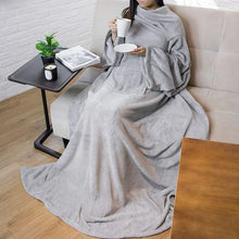 Load image into Gallery viewer, Wearable Fleece TV Blanket with Sleeves &amp; Pocket: Unisex Throw Wrap Grey
