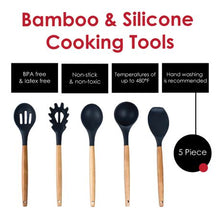 Load image into Gallery viewer, Kitchen Kult 5 Piece Bamboo &amp; Silicone Cooking Tools
