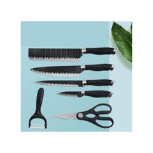 Load image into Gallery viewer, 6 Piece Kitchen Knife, Scissors and Peeler Set - Black
