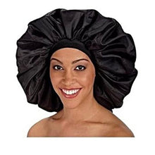 Load image into Gallery viewer, Sleep Bonnet Cap - Wide Band - Extra Large Size Hair Bonnet - Black
