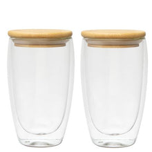 Load image into Gallery viewer, Double Walled Glasses 450 ml With Bamboo Lid , Set of 2
