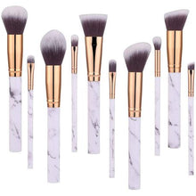 Load image into Gallery viewer, 10 Piece Marble Style Professional Makeup Brush Cosmetic Set - Black
