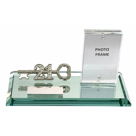 21st Key Silver on Mirror Glass Base Engraving Plate + Magnetic Photo Frame