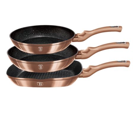 Berlinger Haus 3-Piece Marble Coating Fry & Grill Pan Set - Rose Gold Metallic Line Buy Online in Zimbabwe thedailysale.shop