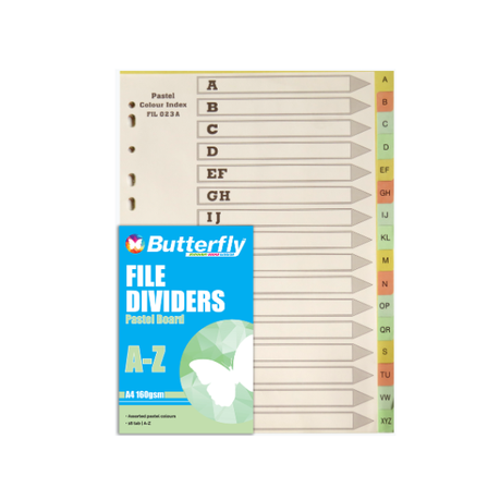 Butterfly A4 File Dividers Pastel Board - 16 Tab A-Z (Pack Of 10) Buy Online in Zimbabwe thedailysale.shop