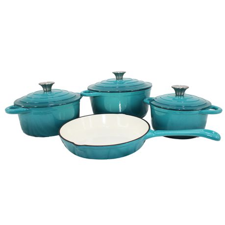 LMA Authentic 7 Piece Cast Iron Dutch Oven Cookware Set - Turquoise Buy Online in Zimbabwe thedailysale.shop