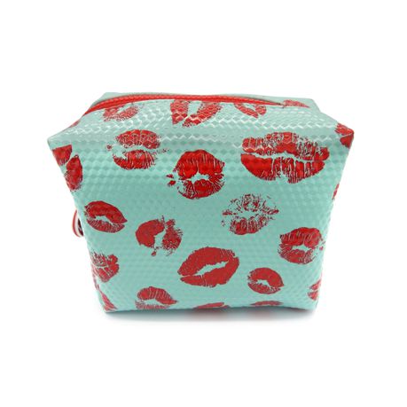 Small Lip Pattern Pu Cosmetic Bag - Blue