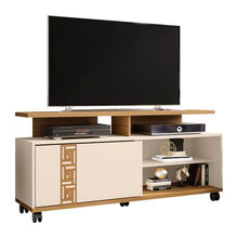 Load image into Gallery viewer, Linx Rack Topazio Entertainment TV Stand - White &amp; Brown
