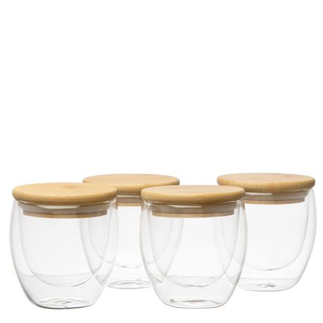 Double Walled Glasses With Bamboo Lid , Set of 4 Buy Online in Zimbabwe thedailysale.shop