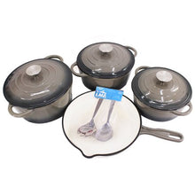 Load image into Gallery viewer, Delicate 7 Piece Cast Iron Dutch Oven Pot Pan &amp; LMA Utensils Set - Charcoal
