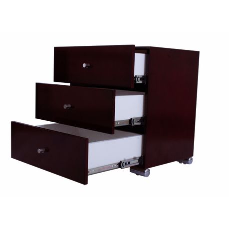 Bethel Pedestal Night Stand Three Drawers Chrome Feet Wood Mahogany Finish Buy Online in Zimbabwe thedailysale.shop