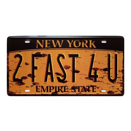 Aankopen - 2 FAST 4 U - New York - Retro Vintage Metal Wall Plate