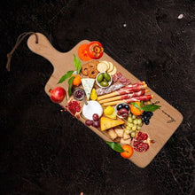 Load image into Gallery viewer, Weathered Oak Paddle Serving Board with Bon Appetit Design

