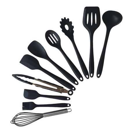 10 Piece Non-Stick Silicone Kitchen Utensil Set-Black