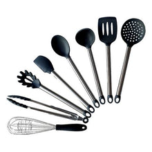 Load image into Gallery viewer, Hestia 8 Piece Silicone Kitchen Utensil Set - Black &amp; Silver
