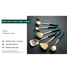 Load image into Gallery viewer, DH- 6Pcs Spatula Shovel Dark Green Gold Dining Ceramic Cooking Utensils Set
