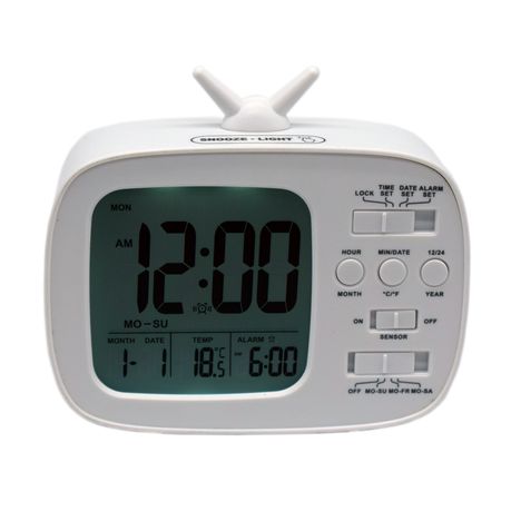 TV Shape Digital Alarm Clock / Temperature & Calendar with Light - White Buy Online in Zimbabwe thedailysale.shop
