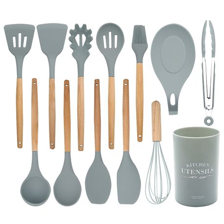 Silicone & Wood Kitchen Utensil Set (Set of 13) Buy Online in Zimbabwe thedailysale.shop