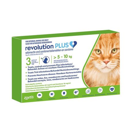 Revolution Plus for Cats Green 1ml (>5-10KG) 3 Pipettes Buy Online in Zimbabwe thedailysale.shop