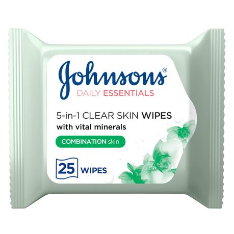 Johnson's Facial Wipes, Daily Essentials,Combination Skin, 25 pcs