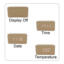 Load image into Gallery viewer, GagaFast Wooden Sound Control Digital Alarm Clock Temperature Date Display
