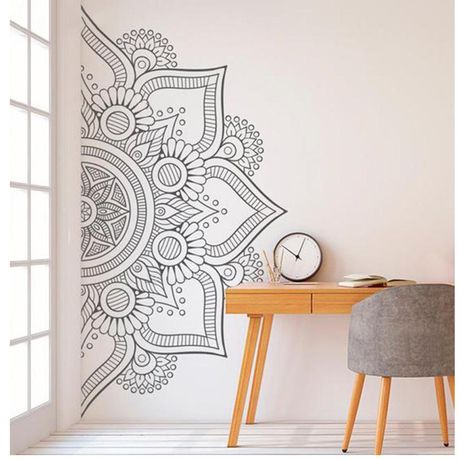 Wall Sticker Mandala Yoga Delicate Black Half Circle Buy Online in Zimbabwe thedailysale.shop