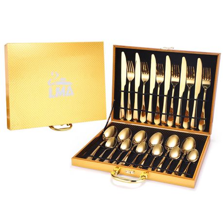 LMA 24 Piece Cutlery Set & Storage Case - Polished Gold Finish Buy Online in Zimbabwe thedailysale.shop