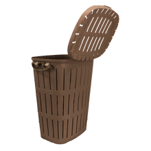 Load image into Gallery viewer, 62L Brown Laundry Basket with Rope Handles and Hinged Lid - Wooden Texture
