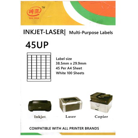 45Up Label Self Adhesive A4 Size 100 Sheets
