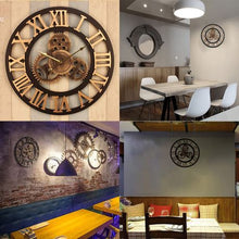 Load image into Gallery viewer, Heartdeco Vintage Industrial Gear Wooden Silent Quartz Wall Clock 40cm

