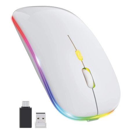 Ntech Slim Rechargeable RGB LED Wireless Optical Mouse - White