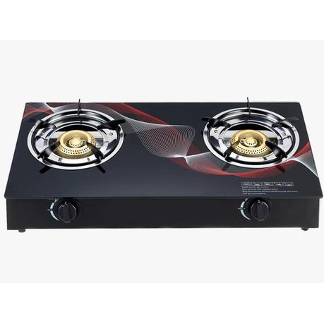Two-Burner Auto-Ignition Tempered Glass Panel Gas Stove - Red Swirl Edition