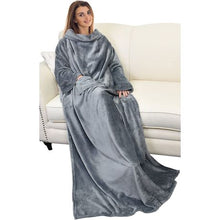 Load image into Gallery viewer, Wearable Fleece TV Blanket: Sleeves &amp;Pocket Unisex Throw Wrap Light Grey
