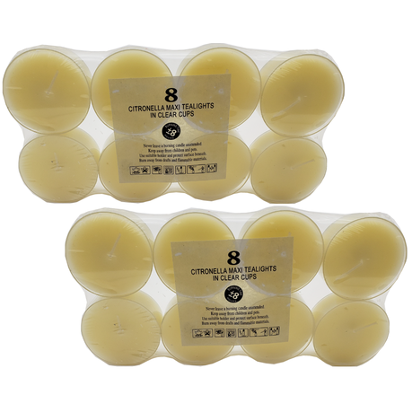 Citronella Tealight Large Clear Cup 8 pack - x2 set