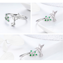 Load image into Gallery viewer, 100% 925 Sterling Silver Platinum Plating Adjustable Hummingbird Ring
