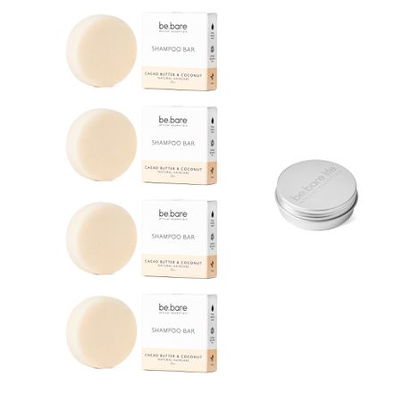 Be.Bare Shampoo Mini Bar 25g (pack of 4) with Small Travel Tin