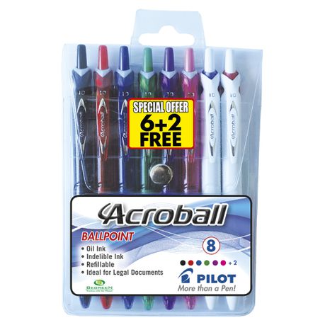 Pilot BAB-15M Acroball Medium Ballpoint - Wallet of 8 Assorted Colours Buy Online in Zimbabwe thedailysale.shop