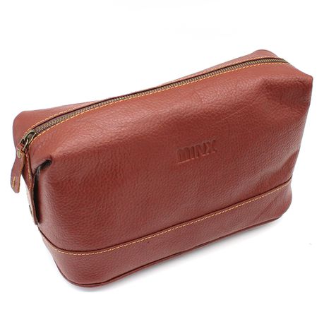 Minx Genuine Leather Single Zip Toiletry Bag