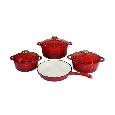 7 Piece Cast Iron Cookware Pot Set - Red
