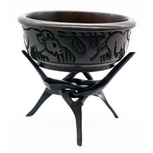 Load image into Gallery viewer, African Ebony Hand Carved Folding Tripod Stand and Decorative Bowl
