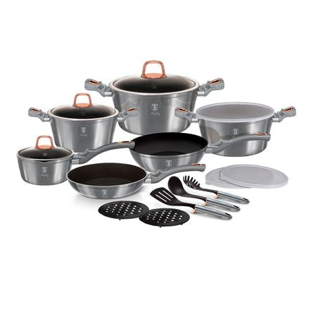 Berlinger Haus 18-Piece Marble Coating Smart Lid Cookware Set - MoonLight