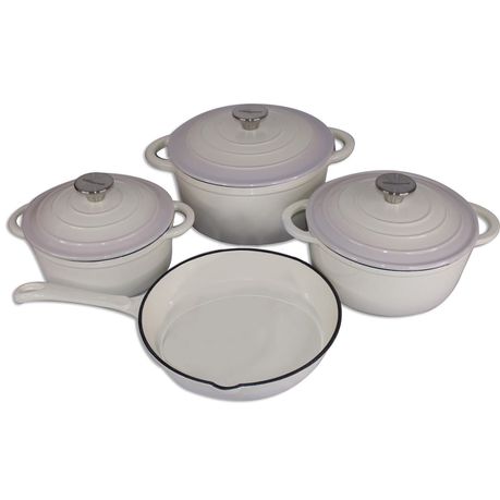 Delica 7 Piece Authentic Cast Iron Dutch Oven Cookware Pot Set - Ivory Buy Online in Zimbabwe thedailysale.shop