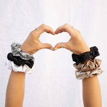 Load image into Gallery viewer, Dear Deer Pack of x3 Satin Scrunchies (White, Stone &amp; Black)
