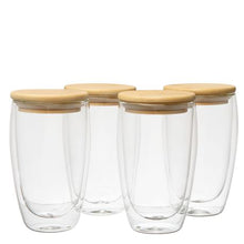 Load image into Gallery viewer, Double Walled Glasses 450 ml With Bamboo Lid , Set of 4
