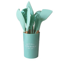 Load image into Gallery viewer, Hestia 12 Piece Silicone &amp; Wood Kitchen Utensil Set - Mint
