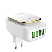 Load image into Gallery viewer, Ldnio A4405 White With Gold Rim Foldable Wall Charger with iPhone cable
