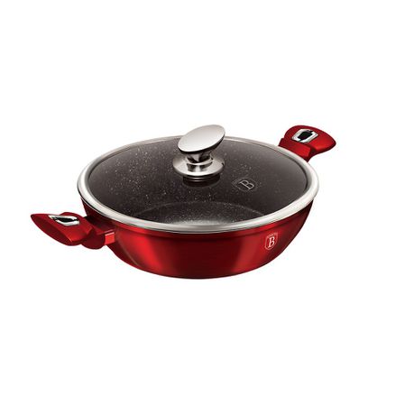 Berlinger Haus 32cm Marble Coating Shallow Pot with Lid - Burgundy Metallic Line