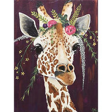 Load image into Gallery viewer, Diamond Painting DIY Kit - Full Drill Round Dot - Flower Crown Giraffe

